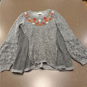 Knox Rose Embroidered Gray Pullover Sweater Sz XS